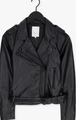 zwarte goosecraft leren jas jade braided