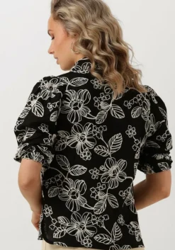 zwarte jansen amsterdam blouses wge722 embroidered blouse 3/4 puffed sleeve
