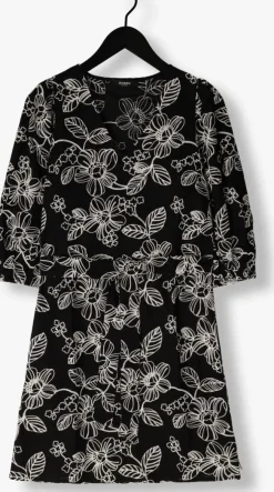 zwarte jansen amsterdam midi jurk wge517 embroidered dress 3/4 sleeve v-neck