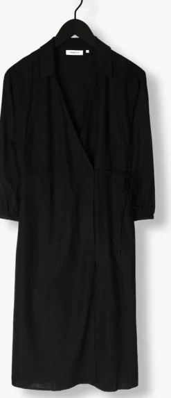 zwarte msch copenhagen midi jurk mschjovene ginia 3/4 wrap dress