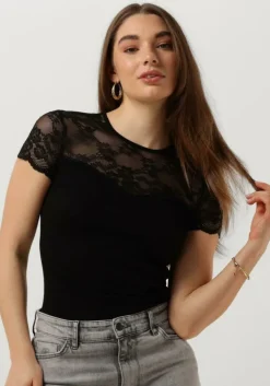 zwarte rosemunde top beatha silk t-shirt w/ lace
