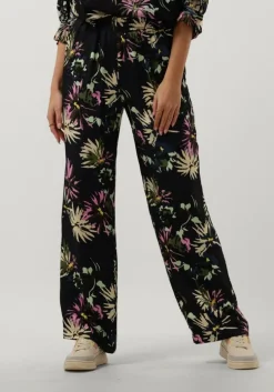 zwarte scotch & soda wijde broek gia - mid rise wide leg printed silky trousers