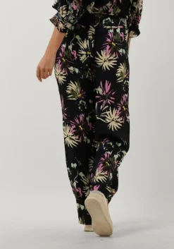 zwarte scotch & soda wijde broek gia - mid rise wide leg printed silky trousers