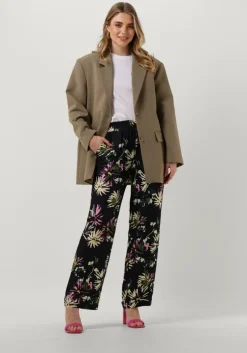 zwarte scotch & soda wijde broek gia - mid rise wide leg printed silky trousers