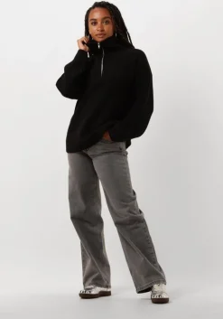 zwarte selected femme coltrui slfbloomie ls knit half zip