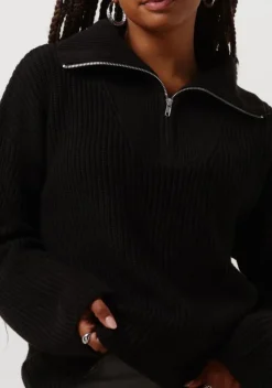 zwarte selected femme coltrui slfbloomie ls knit half zip