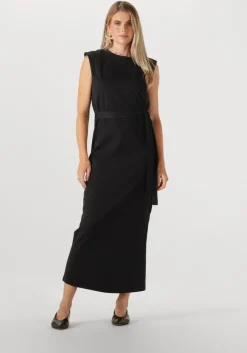 zwarte selected femme maxi jurk slfhalley sl shoulderpad ankle