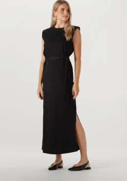 zwarte selected femme maxi jurk slfhalley sl shoulderpad ankle