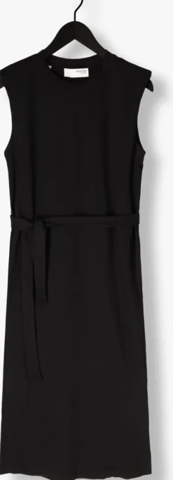 zwarte selected femme maxi jurk slfhalley sl shoulderpad ankle