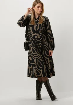 zwarte summum midi jurk dress abstract leaves