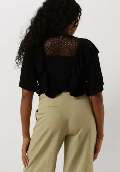 zwarte summum t-shirt short sleeve ruffle top crepe jersey