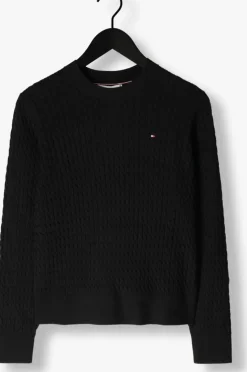 zwarte tommy hilfiger trui co cable fine gg c-nk ls swt