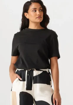 TOMMY HILFIGER e t-shirt reg stripe gold btn c-nk ss>DAMES Tops & T-Shirts