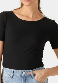 zwarte tommy hilfiger t-shirt slim 5x2 rib c-nk ss