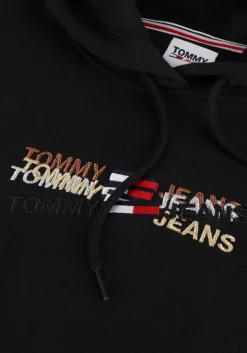 zwarte tommy jeans sweater tjw rlxd linear overlay hoodie