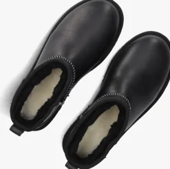 zwarte ugg vachtlaarzen classic ultra mini leather regenerate
