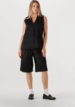 zwarte withblack gilet wblselma linen waistcoat