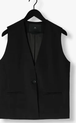 zwarte withblack gilet wblselma linen waistcoat