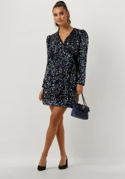 zwarte y.a.s. mini jurk yaskillo sequin ls wrap dress