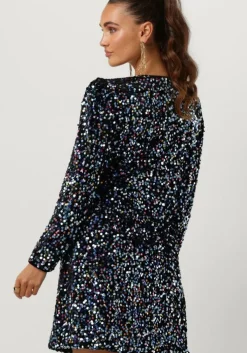 zwarte y.a.s. mini jurk yaskillo sequin ls wrap dress